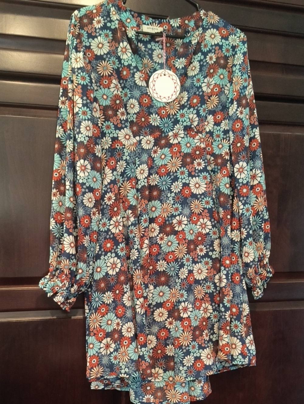 Umgee Blue and Rust Floral Button-Up Tunic